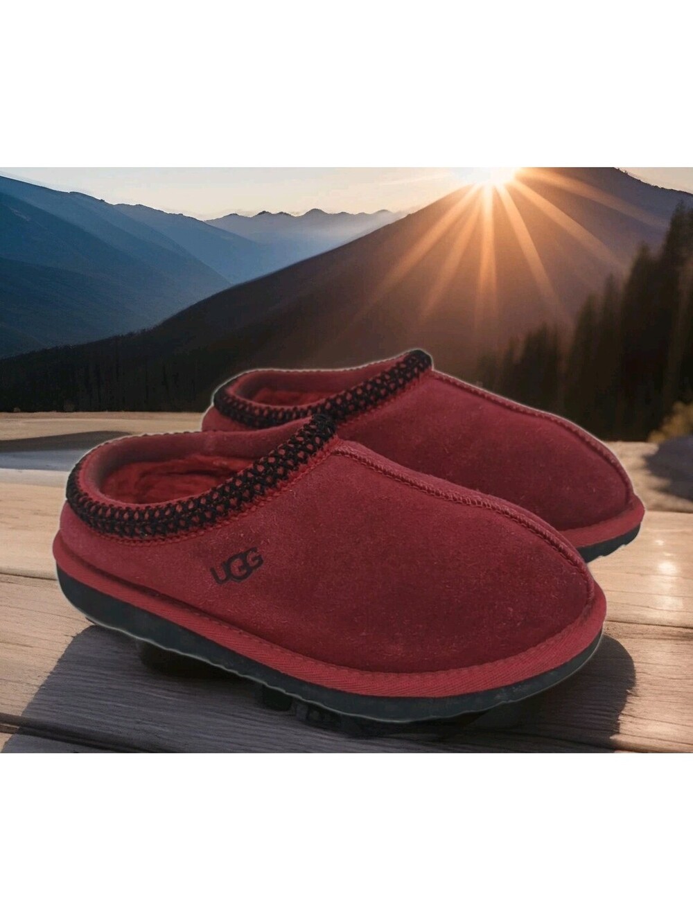 Ugg Tasman Samba Red Suede Wool Shearling Slippers Shoes Kids Girl Youth 13 32.5